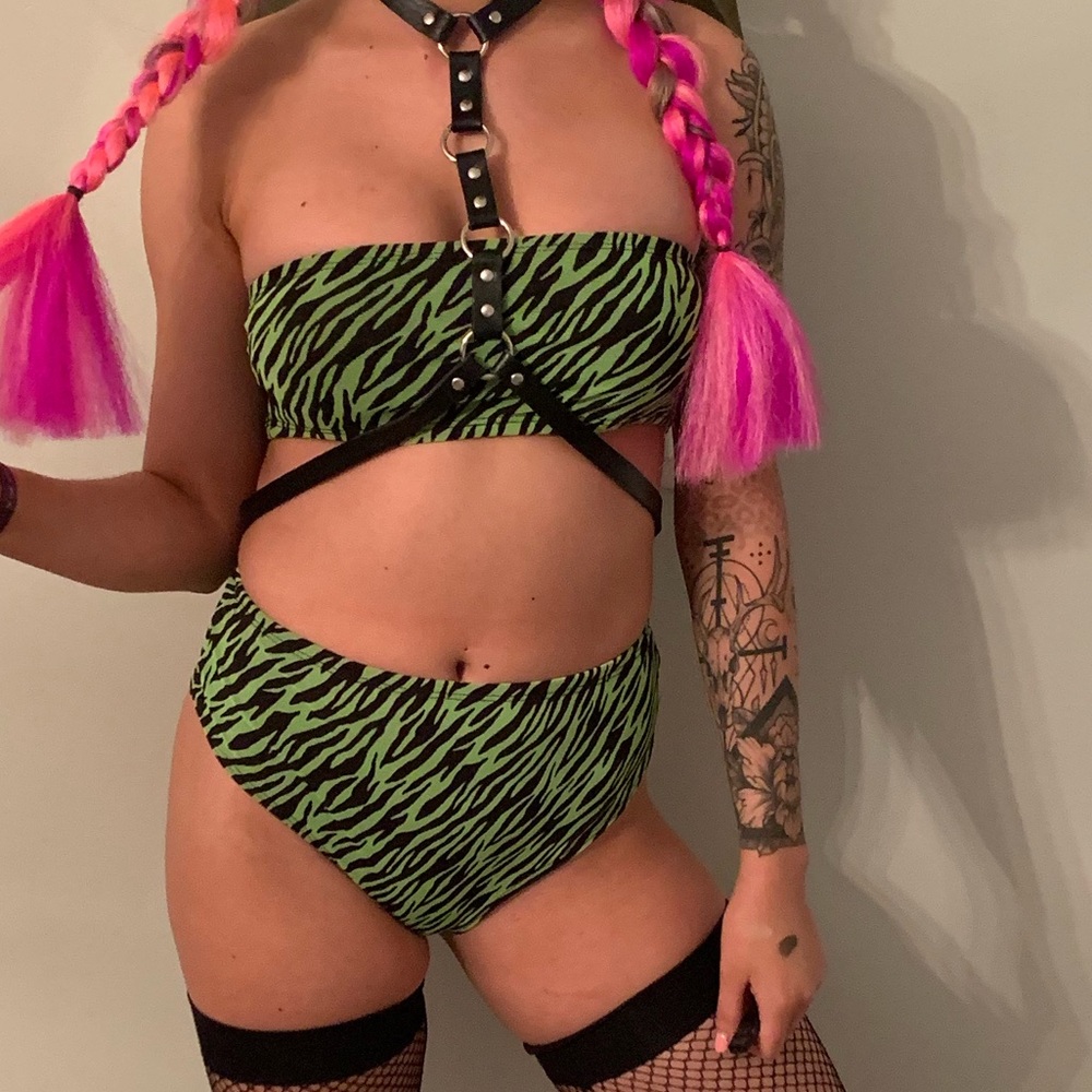 Green two piece rave outfit